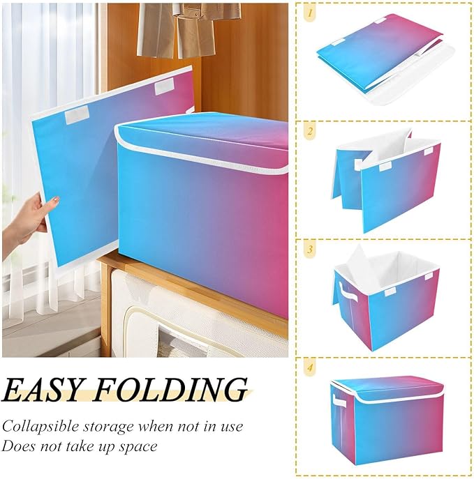 Blue Gradient Storage Boxes with Lids Stackable Bedroom Storage Bins for Organizing for Dorm Room Dormroom Storage