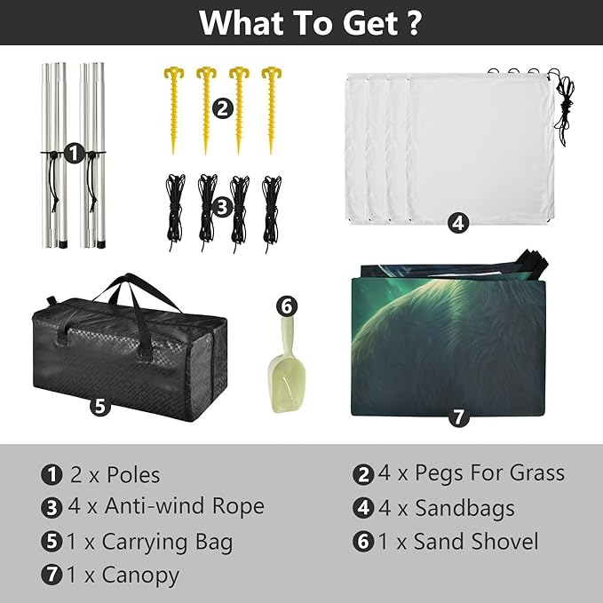 ALAZA Wolf Polar Lights Beach Tent Sun Shelter UPF50+ Protection Beach Shade Canopy w/ 4 Sandbags for Outdoor Camping Fishing Backyard Fun Picnic 10x9 ft