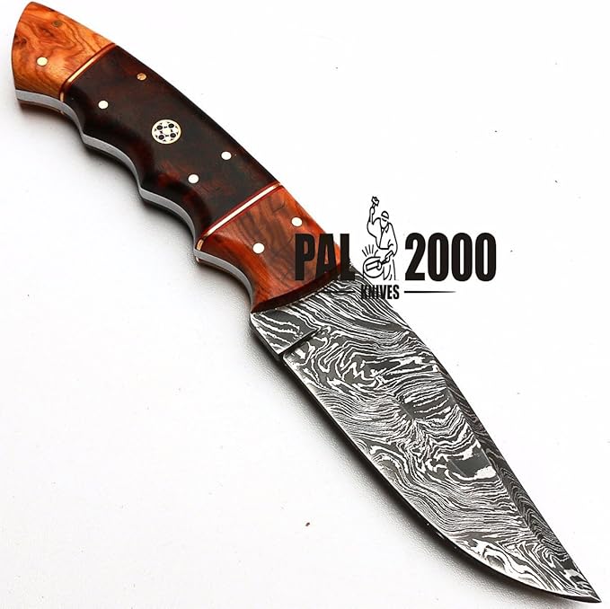 PAL 2000 KNIVES Custom Handmade Damascus Steel 10.4 Inches Skinner Knife - Wood Handle with Sheath 8998