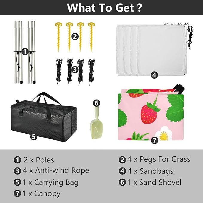 xigua Strawberries Beach Tent Sun Shelter with Carrying Bag - Silver Coated Oxford Fabric Beach Canopy for Beach Camping Fishing - Includes Windproof Ropes Sandbags &amp Stakes