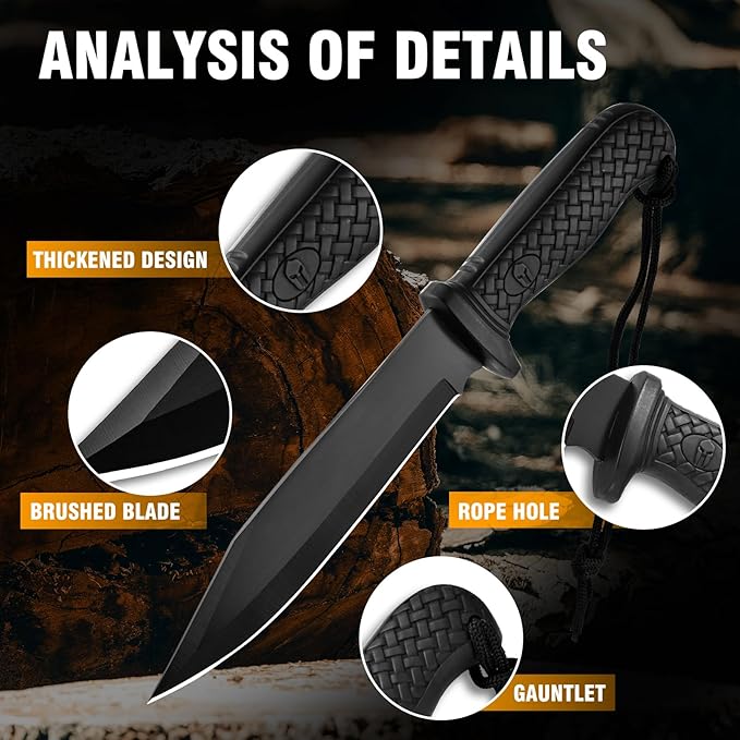 Fixed Blade Hunting Knife with Sheath - 11.89 Inch Full Tang Survival Knife ABS Handle &amp Brushed Blade for Camping Hunting Outdoor Gift (7.6 oz) (Shadow-A)