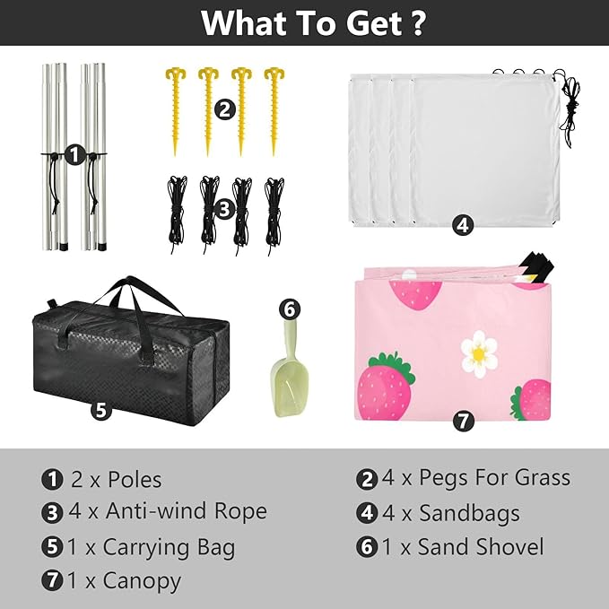 xigua Strawberries Beach Tent Sun Shelter with Carrying Bag - Silver Coated Oxford Fabric Beach Canopy for Beach Camping Fishing - Includes Windproof Ropes Sandbags &amp Stakes