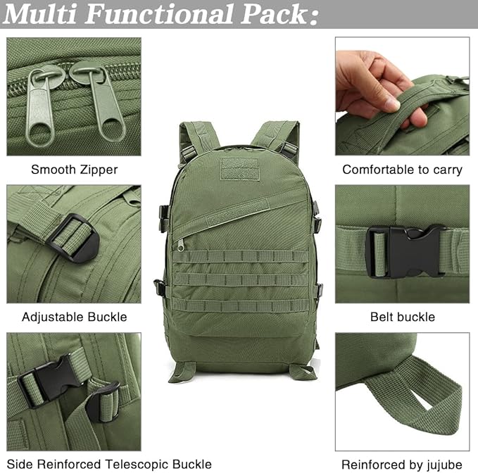 LIMHOO Camo Backpack 40L Military Tactical Backpack Hiking Trekking Rucksack with USA Flag Patch (Army Green)