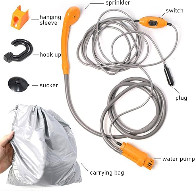Haueeschoen Camping Shower Portable Shower Car Shower Set 12V Portable Outdoor Automobile Water Spray Pumps Camping Nozzle Kit for Outdoor Camping Travel Car Pet Dog Shower