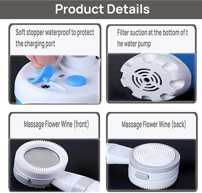 Longguo Portable Camping Shower Pump Smart Digital Display Multiple Spray Modes USB Charging Light and Compact Perfect for Camping Hiking Traveling car wash and pet Cleaning