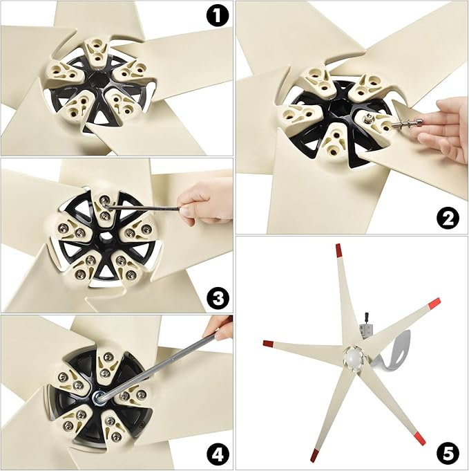 Nature's Generator Wind Turbine Includes 100 Foot 12 AWG Cable 5 Blades Controller Box Land or Marine Use Day and Night