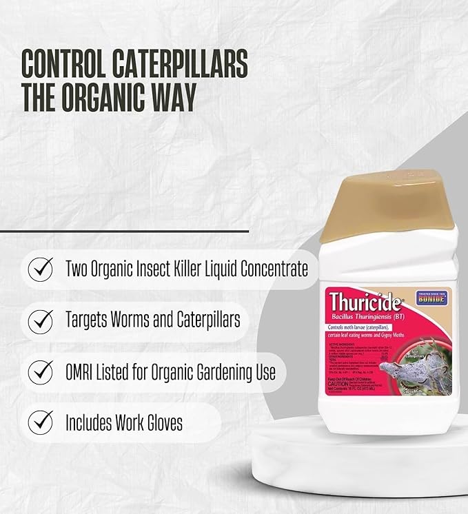 2X Bonide Insect Control Liquid Concentrate 16 oz Bundle with Work Gloves – Caterpillar and Worm Control Insecticide for Outdoor Plants and Gardens – Gift Set (3 Items)