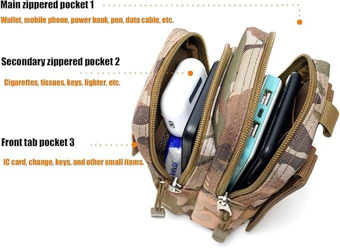 Small Molle Pouch Tactical Waterproof Cellphone Multipurpose Wallet Outdoor Sports EDC Gadget Slim Utility Waist Bag