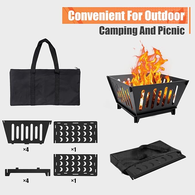 17-inch Fire Pit Outdoor Portable Wood-Burning Fire Pit Log Stove Fireplace for Camping Backyard Garden Picnic Patio and Beach. Comes with A Carry Bag