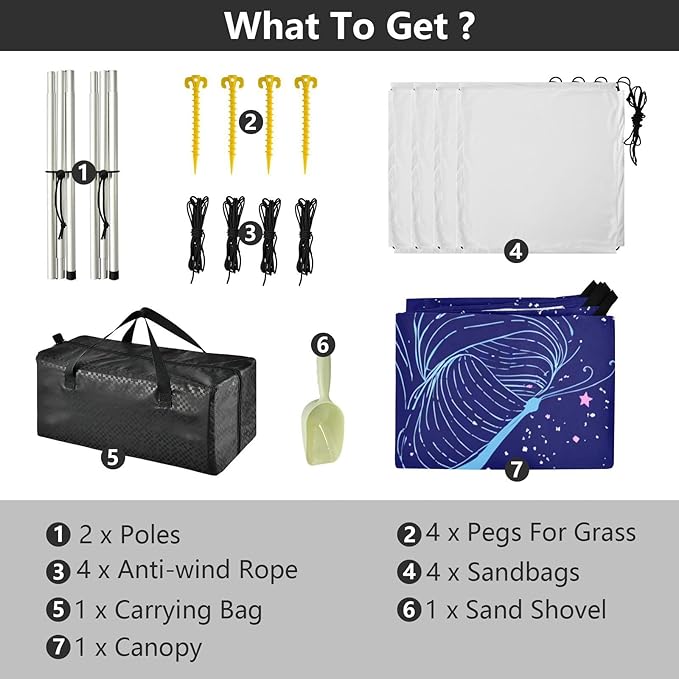 xigua Butterfly Beach Tent Sun Shelter with Carrying Bag - Silver Coated Oxford Fabric Beach Canopy for Beach Camping Fishing - Includes Windproof Ropes Sandbags &amp Stakes