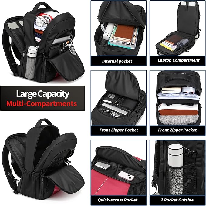 PUSLOM Extra Large Travel Laptop Backpack for Men 55LWater Resistant 18.4 inch Big Business Laptop bags with USB Charging PortTSA Friendly Anti Theft Computer Bag for Work CollegeRed