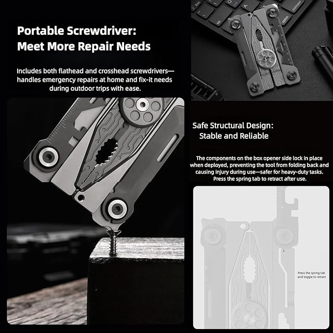 Multitool 14-in-1 Full-Size Lightweight EDC Multi-Purpose Pliers Ultra-thin tools Tactical Gear Mini Tools Gifts for Guys Equipment for Emergencies Hiking and Outdoor Camping (Silver)