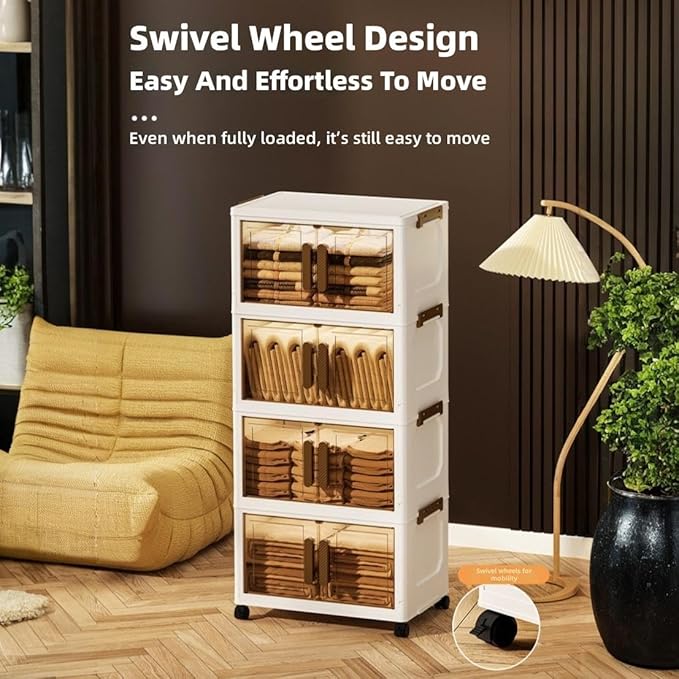 Storage Bins Storage Containers Stackable Plastic Organizer with Lids Foldable Design for Bedroom Office Closet Garage Kids Room Multi Tier Solution