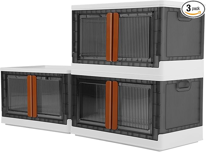 Dollate 8.4 Gal Collapsible Storage Bins with Lid 3 Pcs Free Installation Foldable Closet Organizers and Storage Bins for Organizing Household Goods