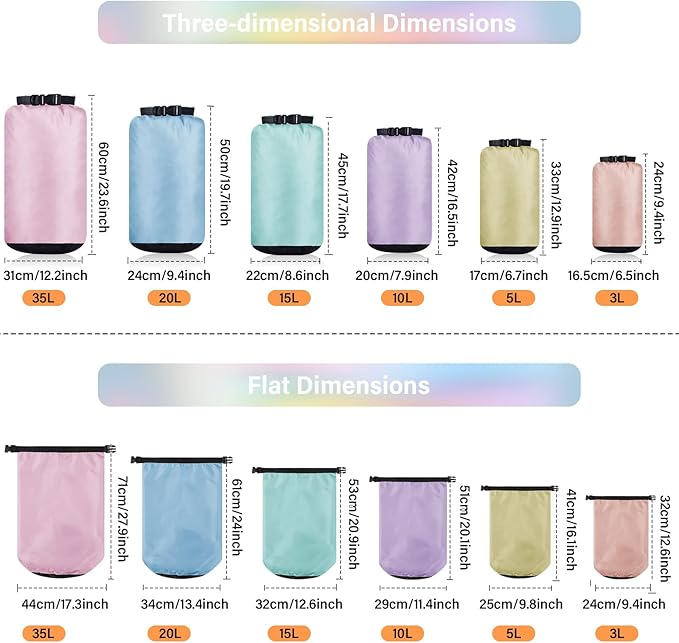 6 Pcs Waterproof Dry Bag Sack Lightweight Outdoor Dry Bags 35 L 20 L 15 L 10 L 5 L 3 L Waterproof Boat Bag for Kayaking Backpacking Hiking Camping Rafting (Macaron Color)