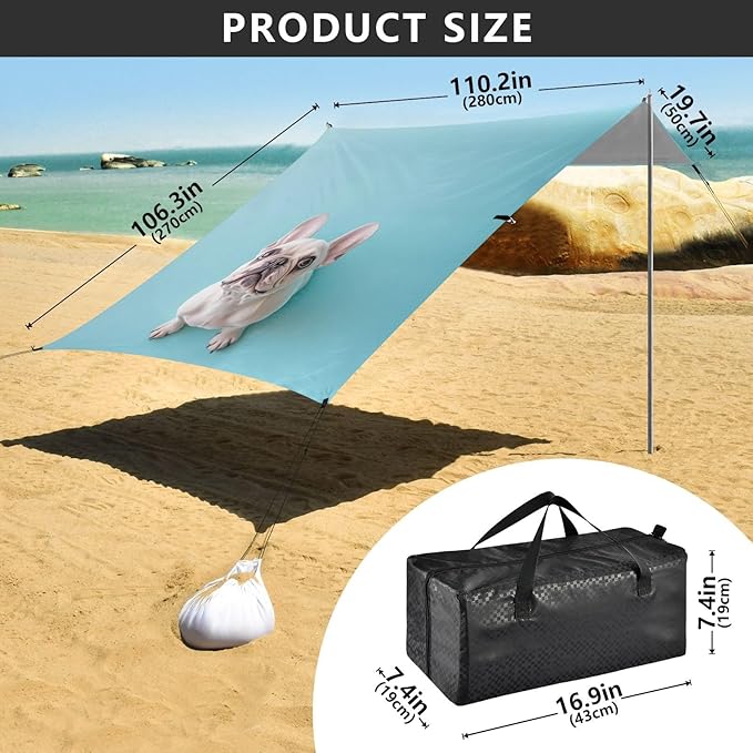 ALAZA Top View of French Bulldog Beach Tent Sun Shelter Portable Canopy Sunshade for Outdoor Camping Picnics Backyard Fun 10x9 ft