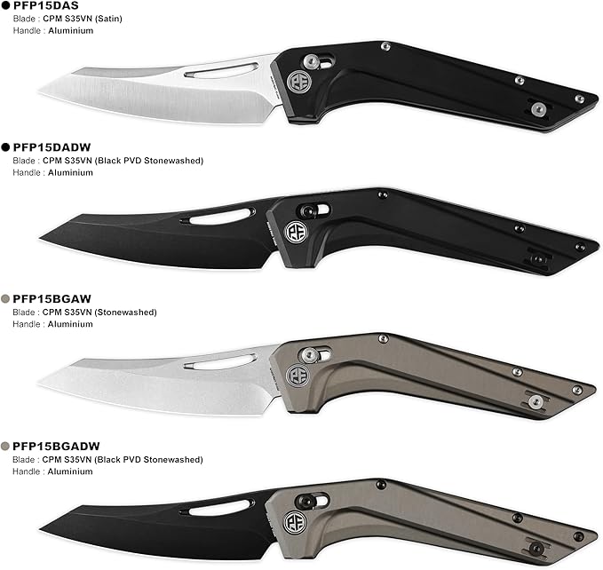 Petrified fish PFP15 Frigate Folding Knife3.82 CPM S35VN Steel Black Stonewashed Blade Aluminium Handle Pocket Knife for Camping Outdoor (Black Aluminum &amp Black Finished)