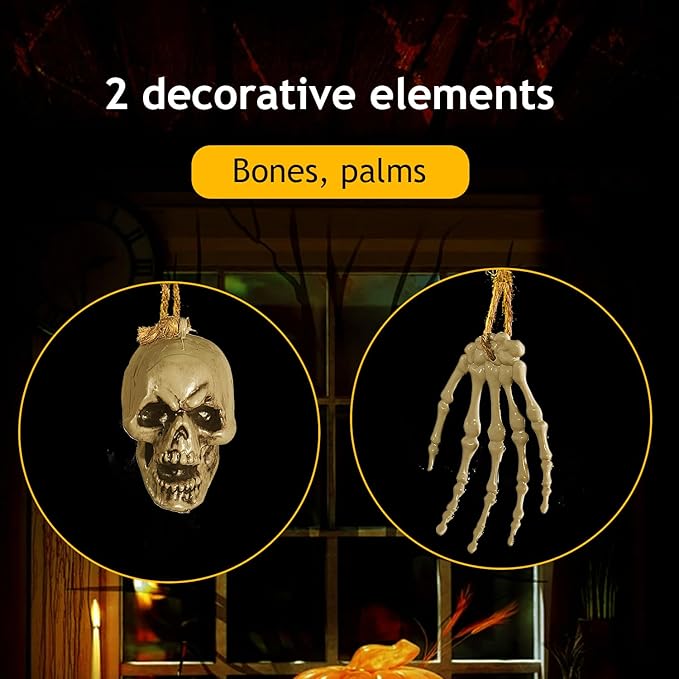 Halloween Indoor Outdoor 6FT Lights Decor 26LED Hanging Skeleton Bone Hand String Lights Battery Operated Spooky Halloween Wreath Door Patio Party Decoration