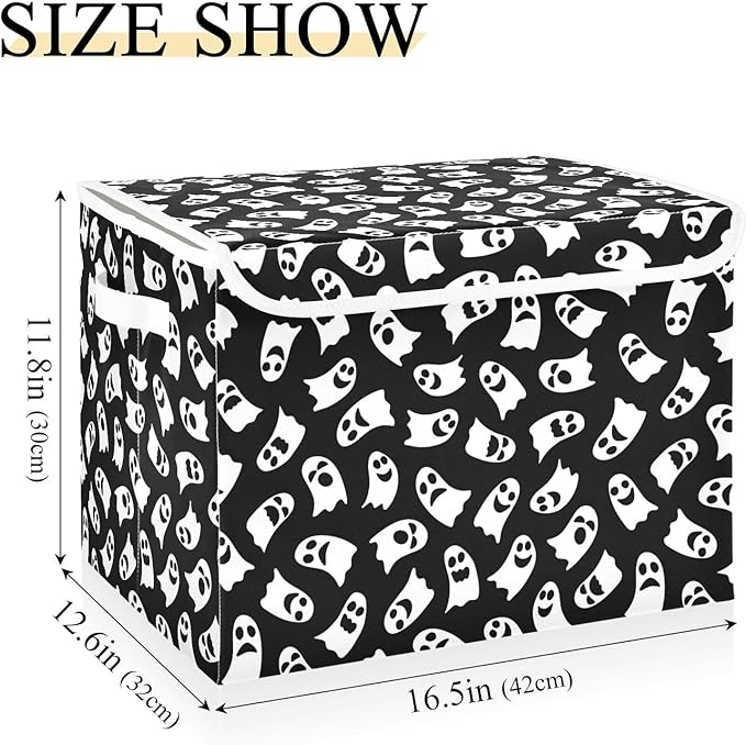 Storage Box Halloween Ghost Funny Closet Storage Bins with Lids Foldable Oxford Fabric Storage Box for Home Bedroom Closet Office (16.5x12.6x11.8 in)