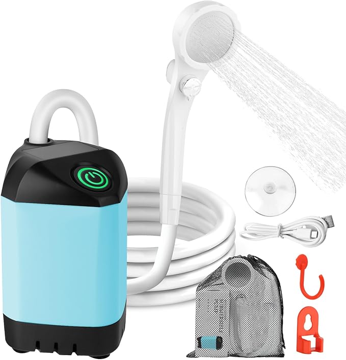 Portable Camping Shower with 7800mAh Battery - 3 Spray Modes IPX7 Waterproof &amp Powerful Suction for Indoor Camping Beach Travel RV Life Pet Bathing Gardening