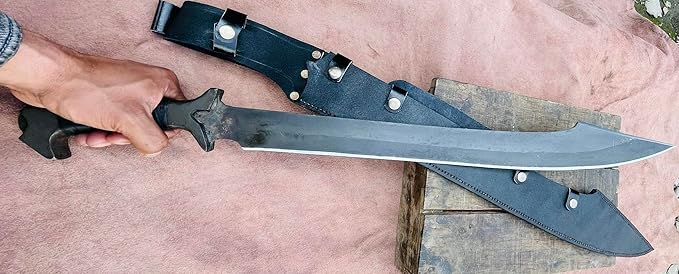25 Inches Zombie Survival and Hunting Machete - 5160 Leaf Spring Steel - Full Tang - Rosewood Handle with Leather Wrap - Custom Knife with Leather Sheath