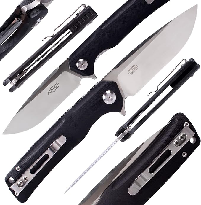 Firebird GANZO FH91-BK Ball Bearing Pocket Folding Knife D2 Steel Blade Ergonomic G10 Anti-Slip Handle with Clip Camping Fishing Hunting Outdoor Flipper EDC Pocket Knife (Black)