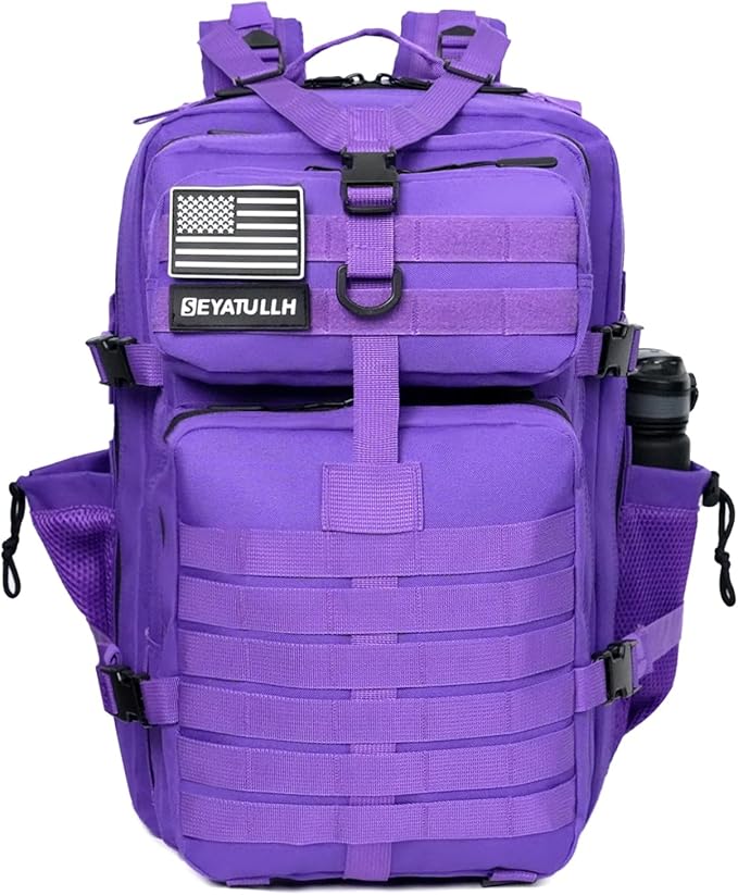 45L Military Tactical Backpack for Men &amp Women Bug Out Bag Assault pack Molle Daypack Hiking Trekking Rucksack (2.0 side pockets (purple))