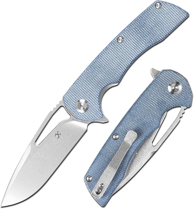 KANSEPT Kryo Pocket Knife 8.08in Folding Knives with 3.58in12C28N Steel Drop Point Blade and Blue Micarta Handle for Outdoor Tactical Survival and EDC T1001M3