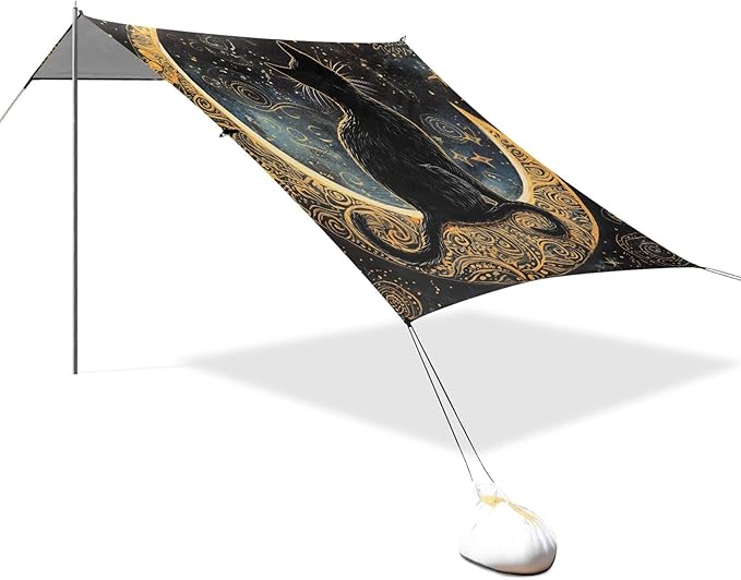 ALAZA Black Cat Sitting on The Moon Beach Tent Sun Shelter Portable Canopy Sunshade for Outdoor Camping Picnics Backyard Fun 10x9 ft