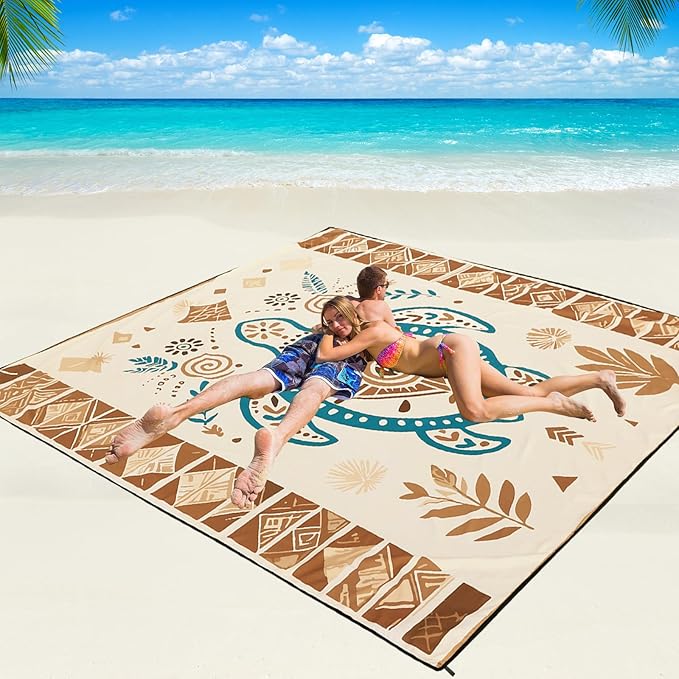Beach Blanket Waterproof Sandproof Beach Mat 79 X 83/10'x9'for 2-8 Adults Quick Drying Outdoor Picnic Mat Beach Accessories for Travel Camping Hiking