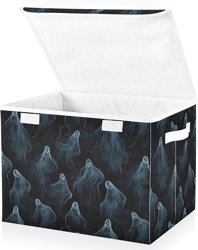 AIXIWAWA Lidded Storage Cube (Halloween Pattern) Fabric Foldable Closet Bins with Flip Lid and Handles Organizer Basket Container 16.5 x 12.6 x 11.8 IN