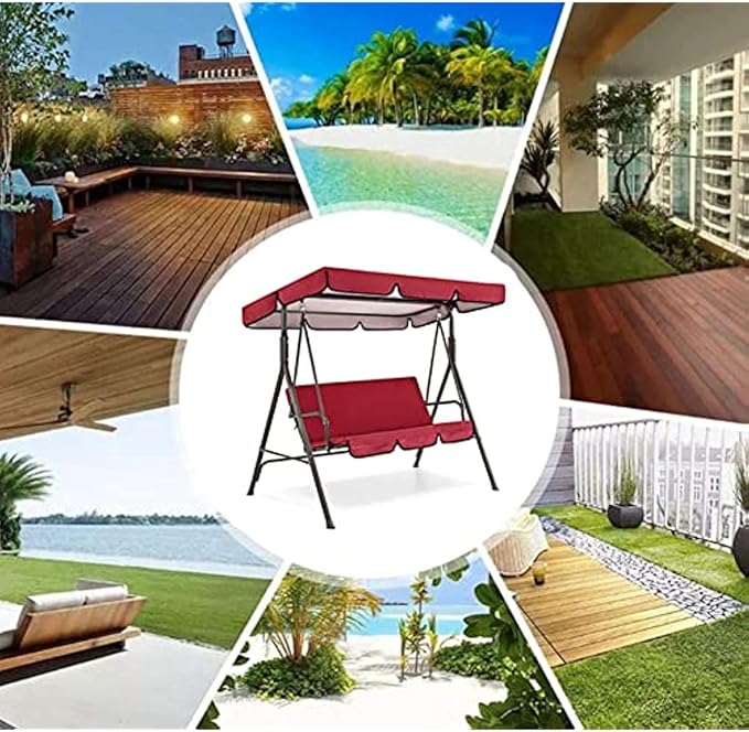 Garden Swing Canopy Replacement for 2 &amp 3 Seater Outdoor Patio Swing Water Resistant Hammock Cover with Sun Shelter for Seat Furniture (Grey 249 * 185 * 18cm)