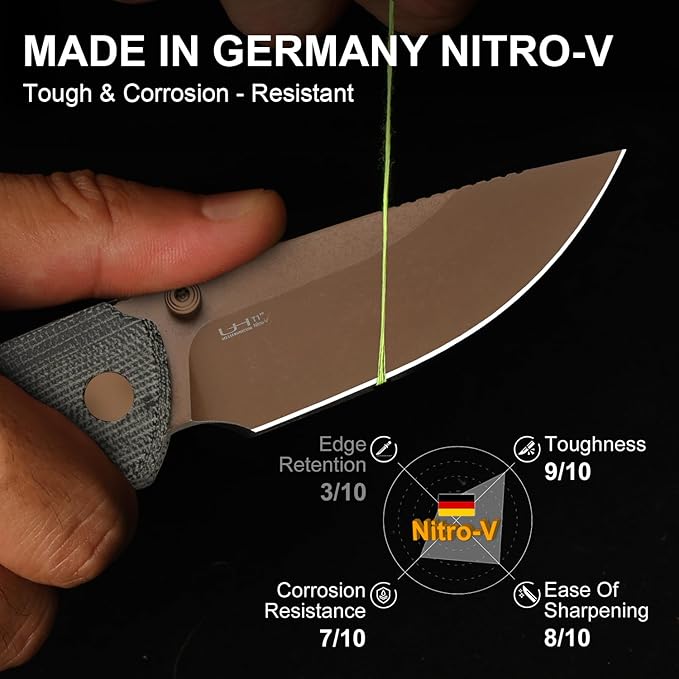Kizer T1 BD EDC Pocket Knife 3.2 Nitro-V Steel Drop Point Folding Knives with Micarta Handle Thumb Stud Opener Button Liner Lock for Camping Hiking Fishing V3490.2BA2