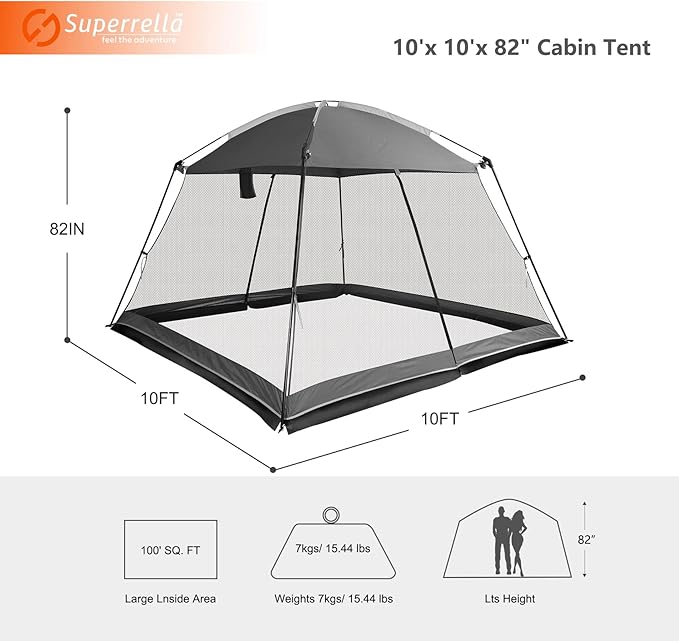 Screen House 10x10 Ft Square Camping Canopy Tent Sun Shade Gazebo Shelter Perfect for Outdoor Activities Shale Gray