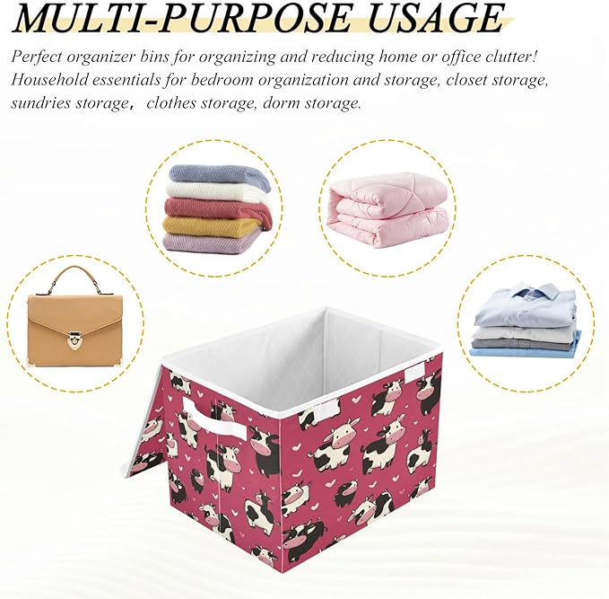 Storage Bins With Lid Stackable Fabric Closet Organizer Clothing Storage Large Boxes For Closet Shelves Bedroom Red Cat Pattern