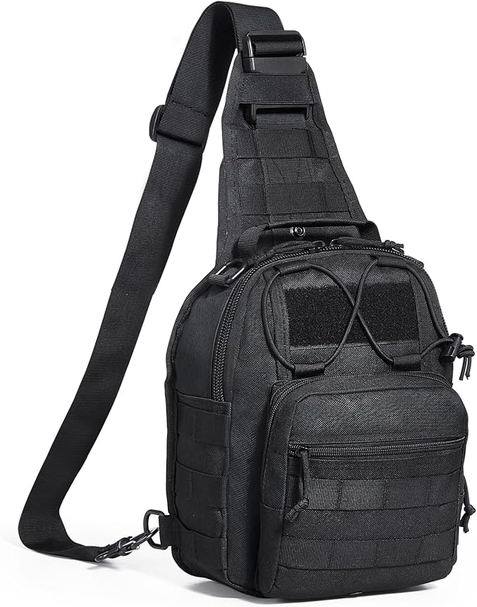 Happybuy Tactical Sling Bag 10L Military Rover Shoulder Sling Backpack with Molle Design and Multi-pocket 600D Tactical Shoulder Bag Ideal for Caping Hiking Black