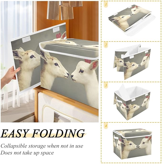 AIXIWAWA Lidded Storage Cube (Cute Sheep Love) Fabric Foldable Closet Bins with Flip Lid and Handles Organizer Basket Container 16.5 x 12.6 x 11.8 IN