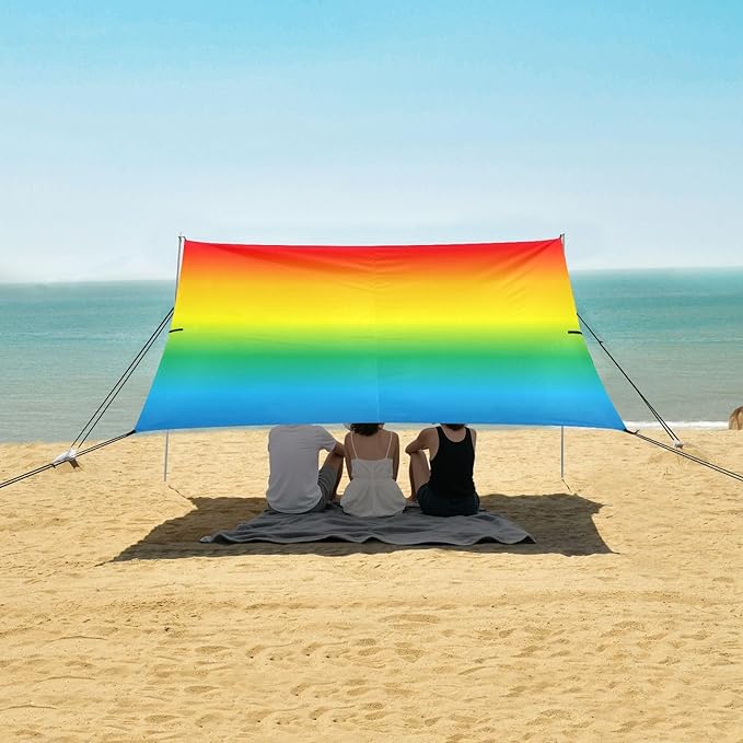 Rainbow Gradient -819464 Stable Beach Tent UPF50 Lightweight Sun Shelter with Sand Shovel for Backyard and Camping