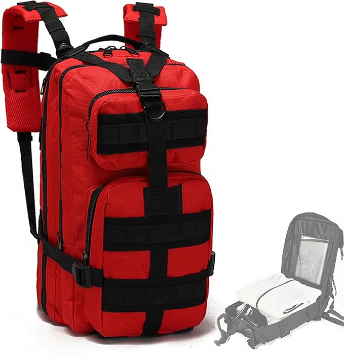 30L Tactical Backpack Waterproof Outdoor Molle Rucksack Camping Bag Large Capacity Thickness Strap Hook-n-Loop(Red)