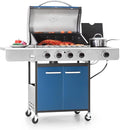 Captiva Designs 4-Burner Propane Gas BBQ Grill with Side Burner &amp Porcelain-Enameled Cast Iron Grates 42000 BTU Output Barbeque Grill for Outdoor Cooking Kitchen and Patio Backyard Barbecue Blu