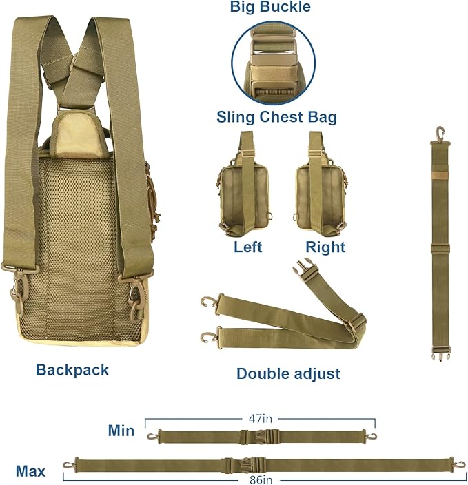 DegeTMVe Dual Pistol Holster Chest Bag Concealed Carry Sling Crossbody Tactical Gun Convertible Backpack Shooting Hunting