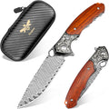 Zingbee Damascus Folding Knife 3.39 VG10 Core Damascus Steel Blade Pocket Knife for EDC Wood Handle Pocket Knives for Camping Survival Hunting