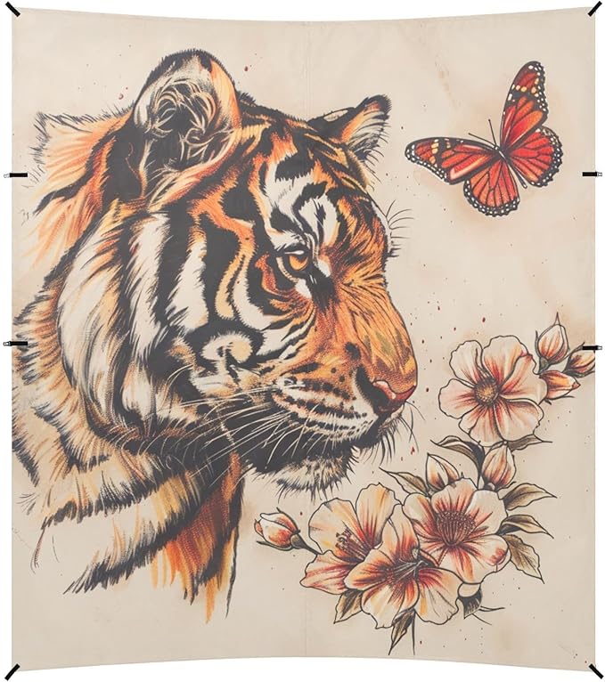 ALAZA Vintage Tiger with Butterfly Beach Tent Sun Shelter Portable Canopy Sunshade for Outdoor Camping Picnics Backyard Fun 10x9 ft
