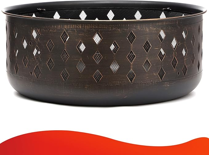 SINGLYFIRE 36 Inch Fire Pits for Outside Large Outdoor Wood Burning Crossweave firepit Heavy Duty Steel Bronze Bonfire Pit for Patio Backyard Garden with BBQ GrateSpark ScreenLog GratePoker