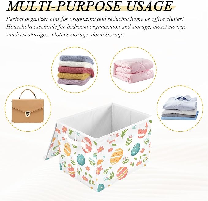Christmas Storage Baskets with Lids Easter Eggs Collapsible Bins Stackable Fabric Linen Baskets Closet Organizer Container 16.5x12.6x11.8