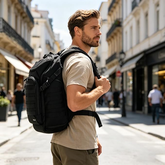 AMHEH 32L Tactical Backpack - 17 Laptop Suspended Protection 1050D Rugged Urban Everyday Carry Pack Get Home Bug Out Bag (Black)