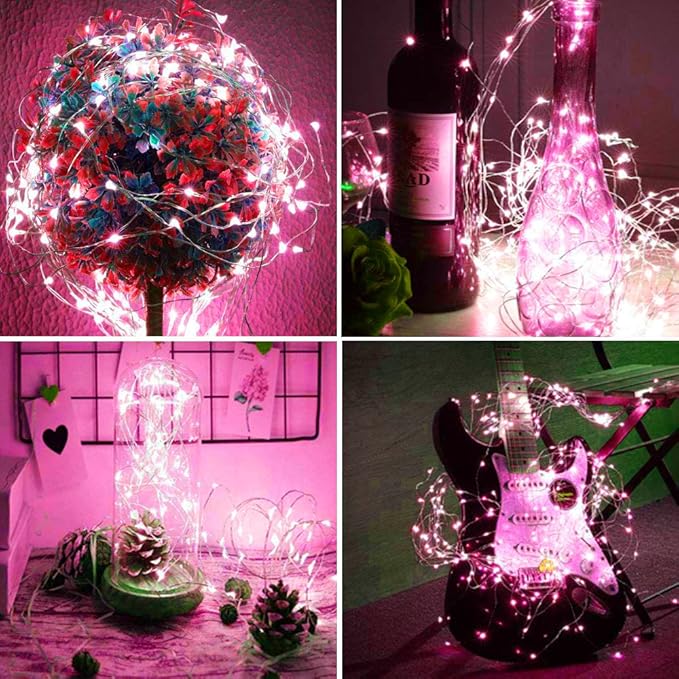20 Packs Fairy String Lights 6.6FT 20 LEDs Battery Operated Silver Copper Wire Starry String Light for DIY Party Christmas Costume Wedding Easter Table Decorations (Pink)