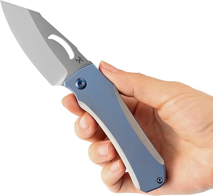 KANSEPT Loki Pocket Folding Knives for Men EDC Camping Folding Knife 2.99'' Satin CPM S35VN Blade Material Pocket with Plain &amp Blue Anodized Titanium Handle Everyday Carry K1058A2