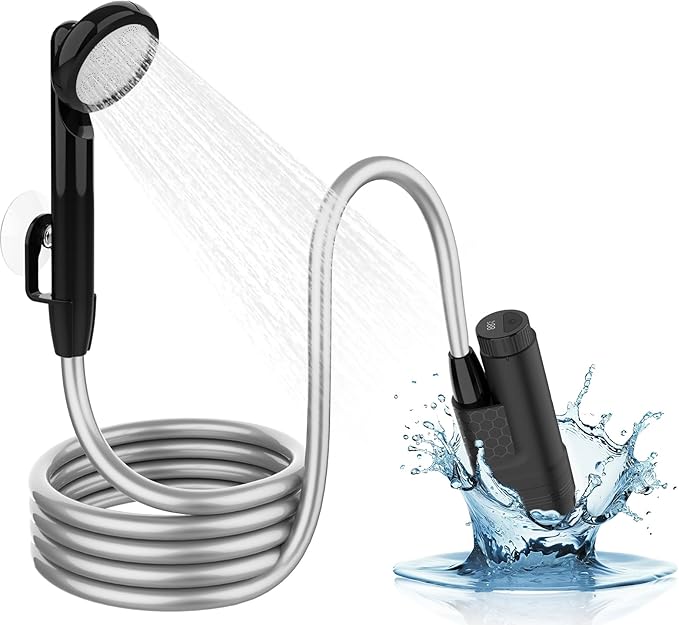 Portable Camping Shower with Digital Display 3-in-1 Outdoor Shower Pump for Camping Beach Pet Washing | Lightweight (1.6lbs) Rechargeable &amp Waterproof