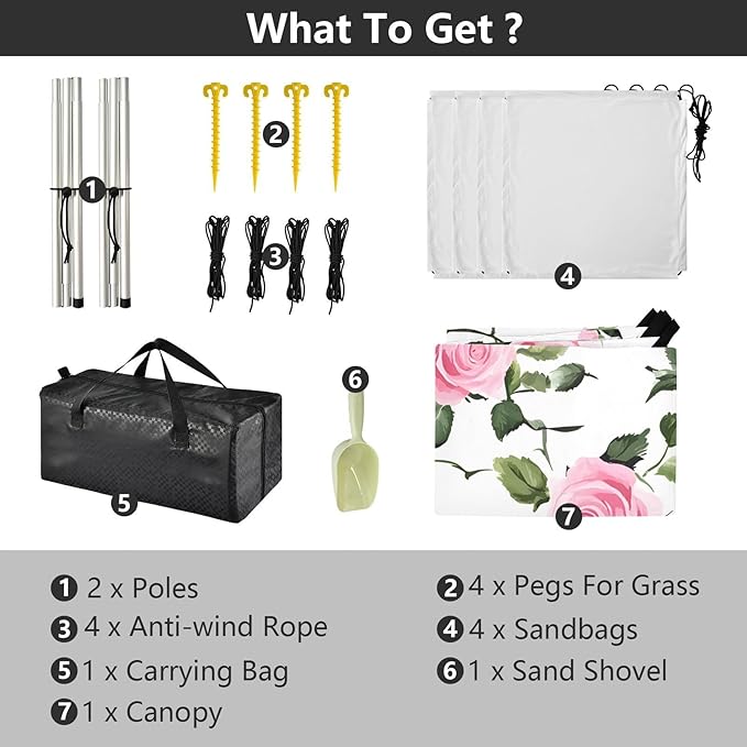 ALAZA Roses Flowers Beach Tent Sun Shelter UPF50+ Protection Beach Shade Canopy w/ 4 Sandbags for Outdoor Camping Fishing Backyard Fun Picnic 10x9 ft